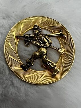 Vintage Gold Tone Skiier Brooch
